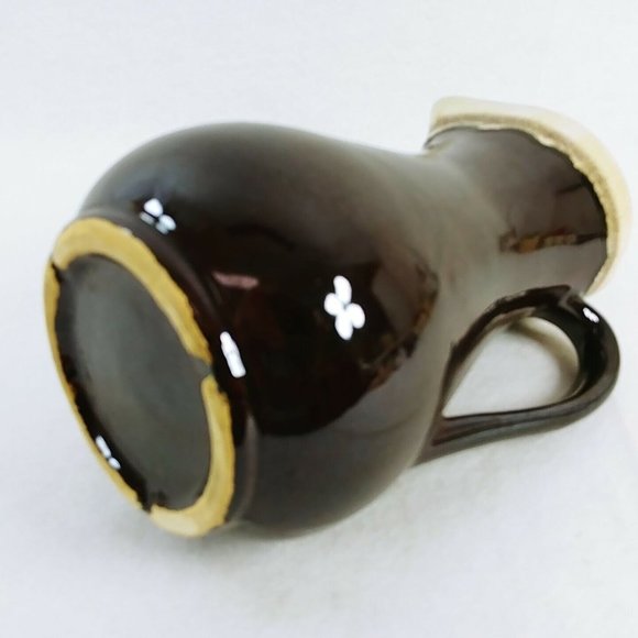 Pitcher Drip Glaze Pottery Brown Cream Farmhouse Country Cottage Vintage Decor - Picture 8 of 9